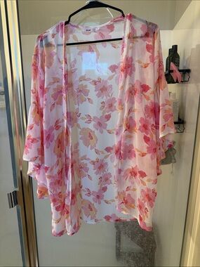 Floral Sheer Kimono Cardigan - Pink & Peach Flowers